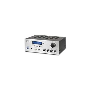 Dynavox Ampli stéréo Compact VT-80 MK Noir, borniers à Visser pour 4 Haut-parleurs, Commande Uniquement pour entrées numériques (USB, Carte SD), antenne BT et Radio intégrés 25 x 18 x 9,5 cm Argenté