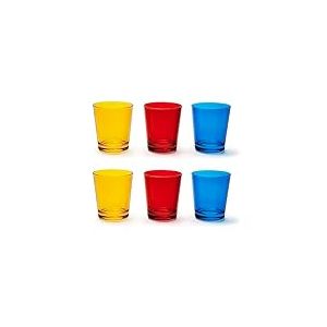 Excelsa Portofino Lot de 6 verres, Jaune/Rouge/Bleu, 30 Cl., Verre soufflé