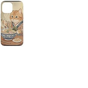 Chat Vintage en Kimono Mangeant des Ramen Japonais Japonais Japonais Coque pour iPhone 13 Pro Max