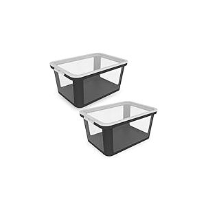 Rotho Albris Lot de 2 boîtes de rangement 45l avec couverture, Plastique (PP recyclé), transparent/noir, 45l (57.0 x 39.2 x 27.0 cm)