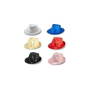 Zink Lot de 6 Fedoras Western Colorés - 6 Chapeaux Unisexes à Paillettes et Scintillants pour Photomatons, Fêtes, Costumes, Mariages, etc.