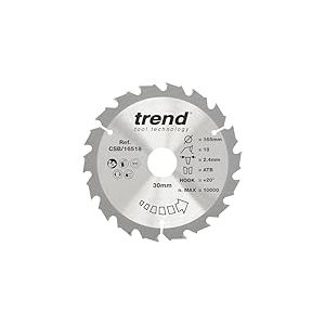 Trend CSB/16518 Lame de scie circulaire à bois Diamètre 165 mm alésage 30 mm 18 dents Trait de scie 2,4 mm Crochet +15°