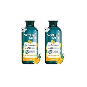 Naturé Moi - Gel Douche 3 en 1 Visage, Corps, Cheveux - Hydrate et Nourrit - À l'eau d'Orange Bio et à l'Eucalyptus de la Réunion - 95% d'Origine Naturelle - 250 ml - Fabriqué en France (Lot de 2)