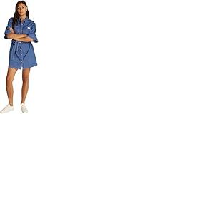 Calvin Klein Robe-Chemise Femme Linen Boxy Belted Denim, Bleu (Denim Medium), XXL