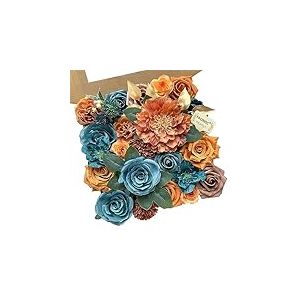 FACINOC Ensemble de Bouquets de Roses artificielles avec Tige pour Bricolage, f&ecirc;te pr&eacute;nuptiale, Centre de Table, Arrangement Floral en Soie synth&eacute;tique pour f&ecirc;te, d&eacute;coration d'int&eacute;rieur, Orange