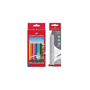 Faber-Castell 205029 - Lot de 6 crayons &agrave; papier Grip 2001 - Duret&eacute; HB et crayons de couleur dans un &eacute;tui en carton de 12