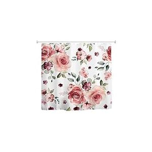 goodbath Floral Shower Curtain, Pink Rose Flowers Waterproof Fabric Shower Curtains Set wotj Hooks for Bathroom Decor, 72 x 72 inch