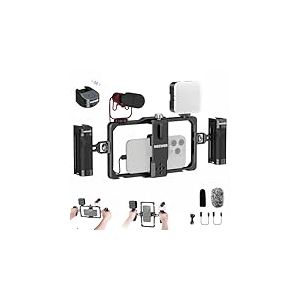 NEEWER Kit d'éclairage Universel pour Cage de téléphone Portable - avec déclencheur Bluetooth - Poignée latérale - Lumière LED - Microphone USB C - Compatible avec iPhone 16 Pro Max 15 Pro Max S24