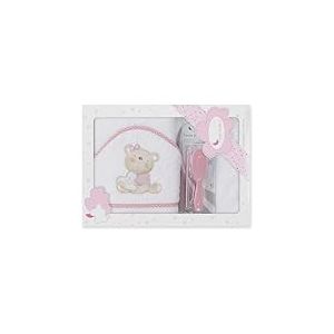 Interbaby Cape du Bain 400 GSM Coton Terry + Brosse/Peigne Modèle Love You Blanc/Rose 100 x 100 cm