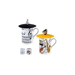 DRW Lot de 6 tasses à infusion avec filtre en acier inoxydable avec instruments de musique 8 x 8 x 10 cm