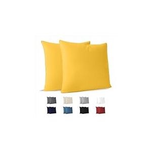 Dreamzie Taie Oreiller 40x40 cm (Lot de 2) 100% Coton Jersey 150 GSM - Jaune - Taie d'oreiller 40 x 40 Coton - Housse de Coussin R&eacute;sistant et Hypoallerg&eacute;nique pour Oreiller