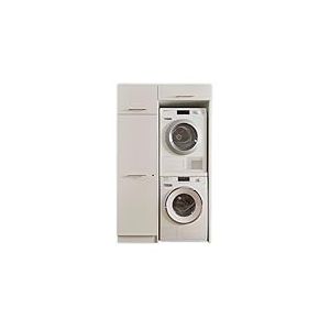 Stella Trading LAUNDREEZY Armoire pour lave-linge et sèche-linge, armoire multi-usage et rehausse d'armoire, blanc - Armoire pratique en superposition pour lave-linge - 117,5 x 200 x 67,5 cm (L/H/P)