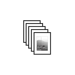 Americanflat Lot Cadre Photo Mural Noir – 5 Cadres Photo de 22x28 cm avec Passe-Partout et 30x40 cm sans Passe-Partout - Matériel de Suspension en Dent de Scie Inclus