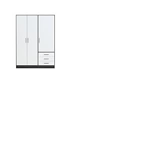 FORTE Armoire Jupiter 140 150, Armoire à Portes battantes, 3 Portes, avec 3 tiroirs et étagères, Noir Blanc, 145 cm de Large x 60 cm de Profondeur x 200 cm de Haut
