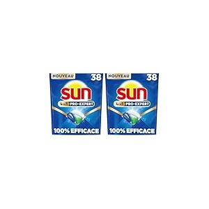 Sun - Pro Expert - Pastilles Lave Vaisselle - Action 4 en 1 - Regular - Elimine 100% des taches br&ucirc;l&eacute;es de +72h - d&eacute;graissent en Profondeur - 38 Capsules (Lot de 2)