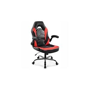 DUMOS Chaise de Gaming Ergonomique - Chaise de Jeu pivotante en Cuir synthétique avec accoudoirs Pliables - Convient pour la Maison, Le Bureau, etc (Noir/Rouge)