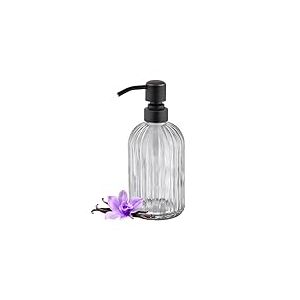 Leetcp Distributeur de savon, distributeur de savon liquide de salle de bain, avec pompe en acier inoxydable antirouille, distributeur de savon transparent en bronze huil&eacute; de 473,6 g