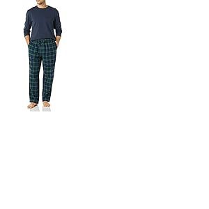 Amazon Essentials Ensemble de Pyjama en Flanelle Douce (Grandes Tailles Disponibles) Homme, Bleu Marine/Tartan Écossais, XL