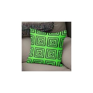 BonaMaison Housse de Coussin Motif, Vert Fluo et fumée Taie d'oreiller pour Lit Voiture Canapé Maison Salon Chambre, Décoration D'intérieur, 43x43cm - Conçu et Fabriqué en Turquie