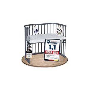 babybay Maxi lit cododo en Bois de hêtre Massif/Compact et modulable/Hauteur du lit réglable en continu/lit bébé évolutif (Peint en Gris Ardoise) / avec Matelas