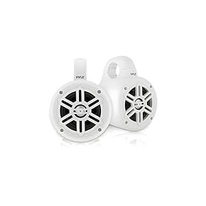 Pyle Haut-Parleurs Marins 10 cm Étanches, 300W, Kit Audio Bateau, Système Stéréo Extérieur Résistant Intempéries, Enceintes Doubles, Blanc