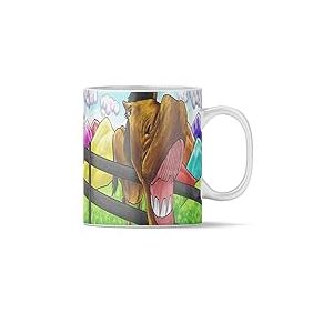 Acen Merchandise Lot de 4 tasses en céramique de qualité supérieure avec motifs animaux de la ferme - Chien, cheval, vache et mouton - Tasse à café - Idée cadeau - Tasse (cheval)