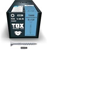 TOX Vis TIMBR SK 8,0 x 120 mm, zinguée bleue à tête fraisée, TX40, vis pour vissage léger et montages à fleur dans la construction en bois, 50 pièces dans un carton, 1x embout inclus, 1120404180120