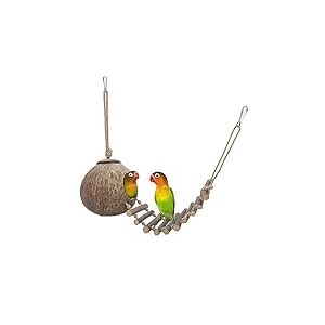 Niteangel Nids d'oiseaux naturels en Noix de Coco avec &eacute;chelle, Jouet pour Oiseaux et Petits Animaux (Maison avec &eacute;chelle, Surface Lisse)