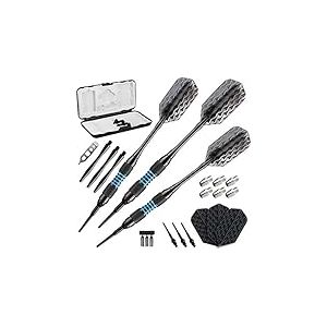Viper Bobcat Weight Soft Tip Darts with Storage/Travel Case Fléchettes à Pointe Souple Poids réglable Mixte Adulte, Laiton Enduit Noir avec Anneaux Bleus, 16 Grams (Adjustable to 18 and 19 Grams)