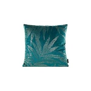 Eurofirany Housses de Coussin élégantes en Velours avec Impression - 45 x 45 cm - Housse de Coussin en Velours Doux - Motif Feuilles Exotiques - Turquoise