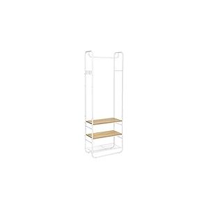 VASAGLE Portemanteau, Vestiaire, avec Étagère à Chaussures à 3 Niveaux, pour Entrée, Chambre, 58 x 28 x 181 cm, Style Scandinave, Blanc Mat et Doré Chêne HSR81WN
