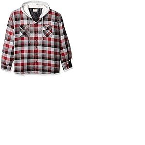 Wrangler Authentics Veste Chemise matelass&eacute;e &agrave; Manches Longues en Flanelle doubl&eacute;e avec Capuche pour Homme, Rouge Biking, Taille M