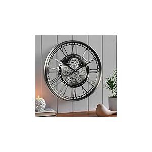 CLXEAST Horloge Murale Moderne à Engrenages Mobiles pour décoration de Salon, Horloge Murale Industrielle Steampunk Unique pour décoration d'intérieur de Ferme, Chiffres Romains, Horloge Murale