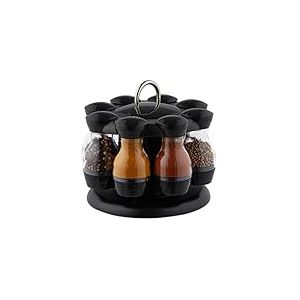 Relaxdays Carrousel &agrave; &eacute;pices, 8 pots en plastique, pr&eacute;sentoir rond, rotatif 360&deg;, HxD 17x19 cm, noir/transparent