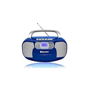 Roadstar RCR-4635UMP/BL Radio CD Cassette Portable, Radio Numerique PLL FM, Lecteur CD-MP3, USB, AUX-in, Sortie Casque, Bleu