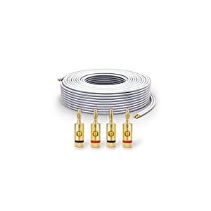 PureLink Câble d'enceinte SP061-010 2x2,5 mm² (99,9% de cuivre OFC, Fil toronné de 0,20 mm) Câble d'enceinte Hi-FI, 10 m, Blanc, Jeu Comprenant 4 fiches Bananes