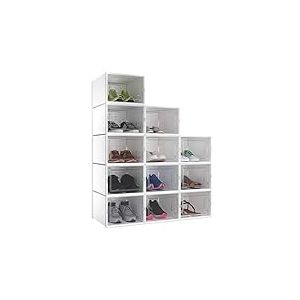 YITAHOME Bo&icirc;te &agrave; chaussures, Lot de 12 boite Rangement Chaussures en Platique Transparente, Empilable et Pliable, pour chaussures jusqu'&agrave; la pointure 46 boite a chaussure Respirante Blanche