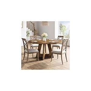 Garvee Table &agrave; Manger Ronde en Bois 4 Personnes, Table de Cuisine 120 cm Rustique, Structure Stable, Pieds Crois&eacute;s pour Cuisine, Salon (Brun)