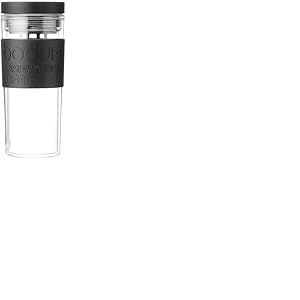 BODUM - 11685-01S - Travel Mug à Double Paroi en Plastique - couvercle à Vis hermétique - 0.45 L, Noir