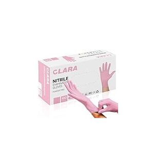 Clara The Pink Lot de 100 gants jetables en nitrile non poudrés Rose Taille S