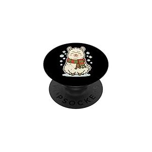 Joli Lama d'hiver avec &eacute;charpe PopSockets PopGrip Adh&eacute;sif