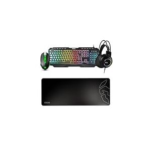KROM KARRIER - Gaming Pack - Clavier à membrane RGB Rainbow LED, 19 touches Anti-Ghosting, souris optique 3600 dpi, casque stéréo 50mm, tapis de souris en caoutchouc antidérapant XXL, layout, noir