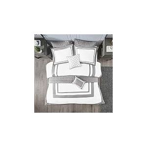 Madison Park Heritage Comforter Coverlet Combo, Color Block Design Modern Luxe All Season Down Alternative Bed Set with Matching Shams, Decorative Pillows, King/Cal King(104"x92"), Grey 8 Piece