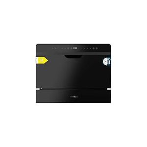 Cecotec Lave-vaisselle Compact Semi-Intégrable 6 couverts Bolero Aguazero 2500 S-BI Black Glass. 1380W, Finition verre noir, Basse consommation, 5 programmes, Panneau tactile, Départ différé