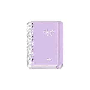 Dohe - Agenda Scolaire 2025 2026 - Page Par Jour, Taille A6 (12x17 cm), Espagnol et Anglais, Fermeture à Spirale Double et Élastique, Couverture Rigide, 4 Pages d'Autocollants - SERENITY Violet