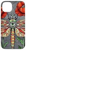 Motif Libellule en Verre teint&eacute; Coquelicot Coque pour iPhone 14 Plus