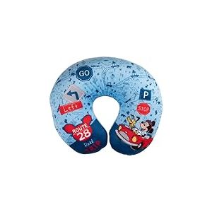 TataWay - Coussin de Voyage Enfant, Mickey Mouse, Velours Doux et Résistant, Lavable à 30°C, Microbeads Léger, Bleu Ciel, Taille 1, Fibre Synthétique