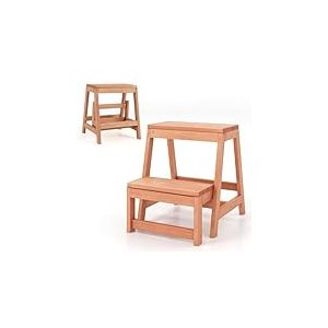 FANTASK Marchepied Pliable à 2 marches en Bois d'épicéa - Charge maximale : 250 kg - Échelle Domestique Naturelle pour Le Jardin - 50 x 39 x 45 cm