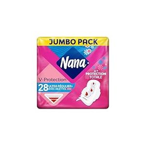 Nana Ultra Régulier Plus Deo Serviettes Hygiéniques Avec Ailettes - Flux Modérés - 28 Serviettes En Pochette Individuelle