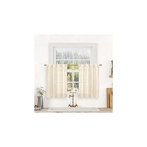 LAMIT Lot de 2 Rideaux de fen&ecirc;tre Courts en Lin de 91,4 cm de Long, Panneaux filtrant la lumi&egrave;re, languettes arri&egrave;re et Passe-Tringle, Rideaux Neutres pour Salle de Bain/loft, 86,4 x 91,4 cm